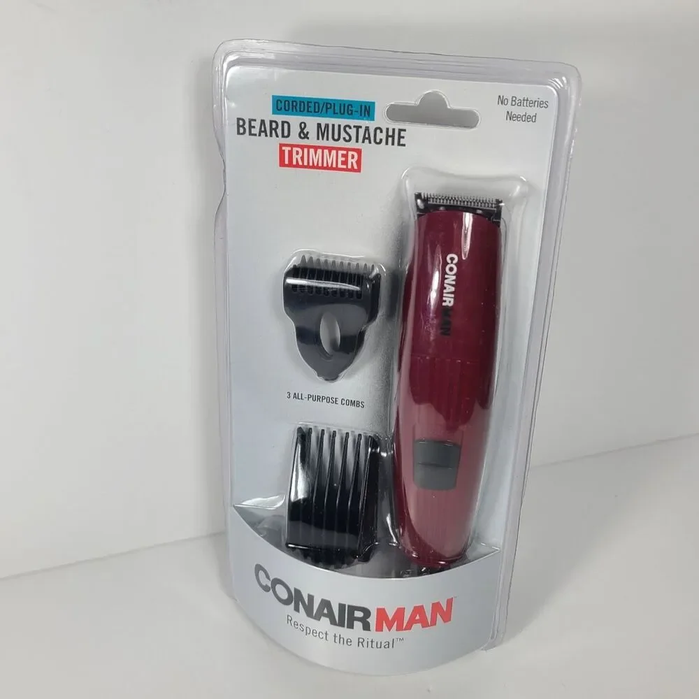 CONAIRMAN Men's Corded Plug-In Beard & Mustache Trimmer with 3 All Purpose Combs